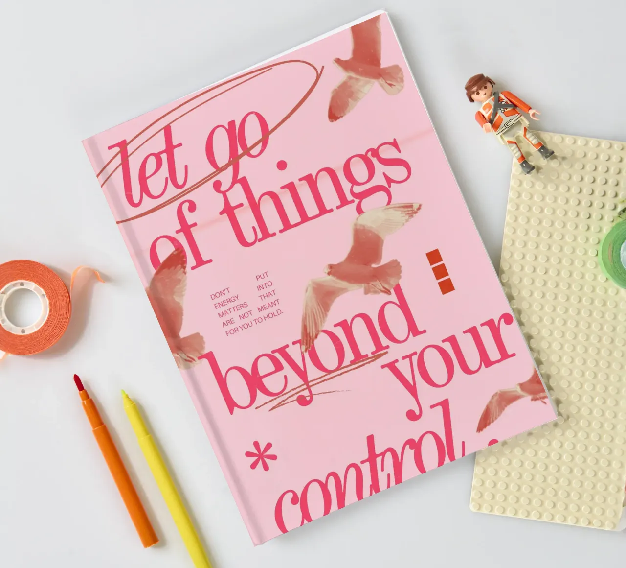 Let Go Control: Minimalist Pink Seagull Art Print notebook by homdeco