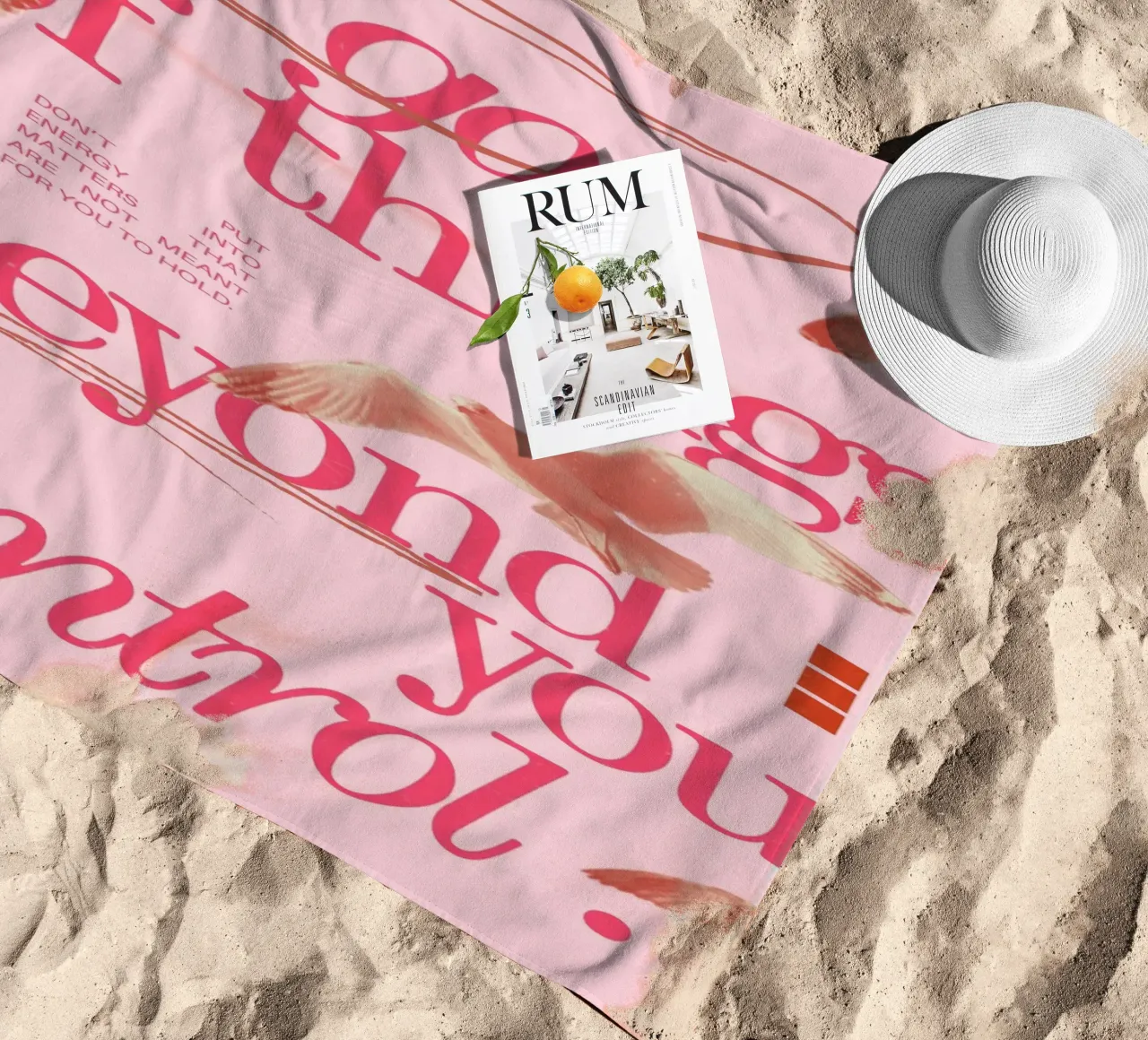 Let Go Control: Minimalist Pink Seagull Art Print beach towel by homdeco