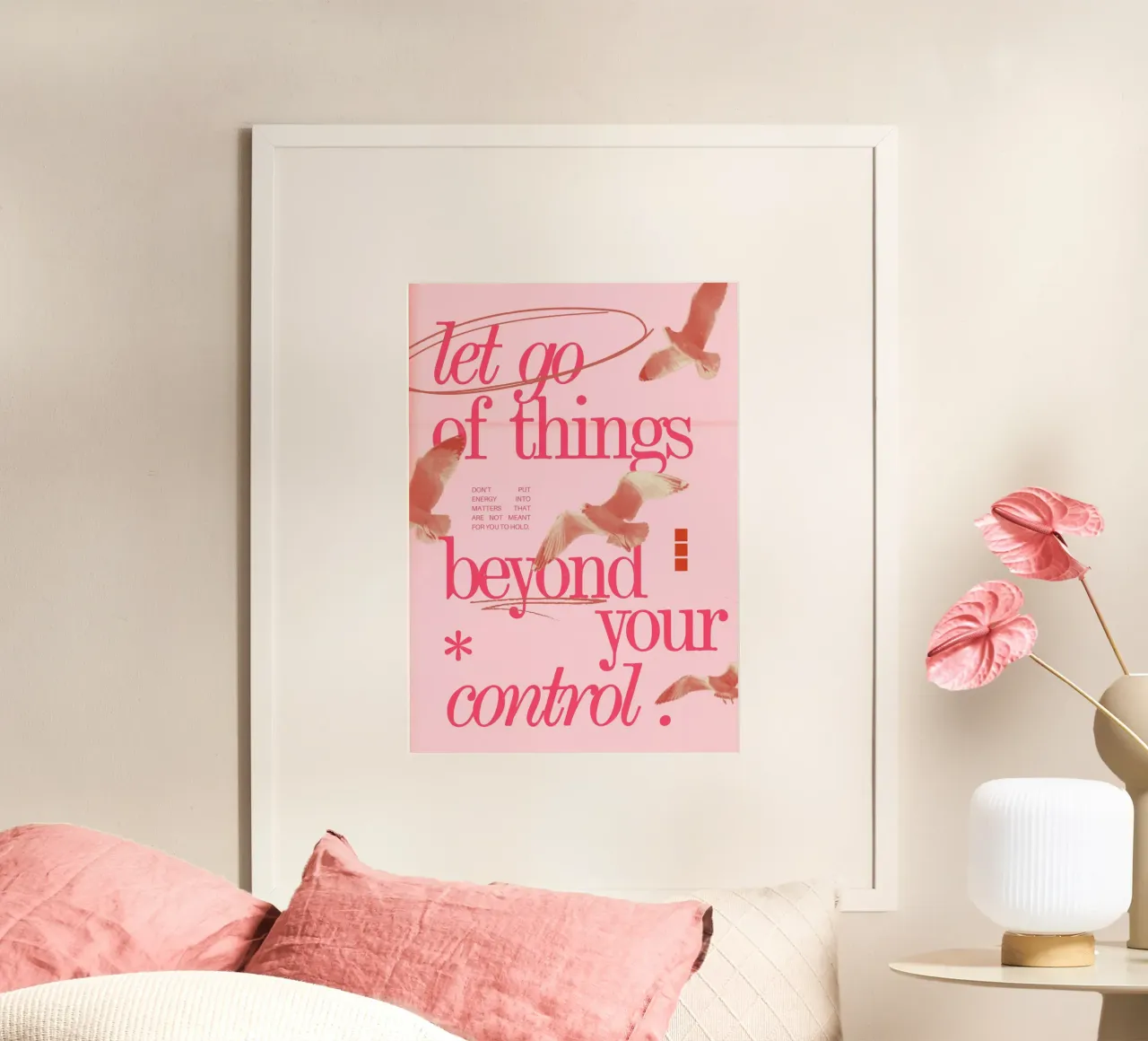 Let Go Control: Minimalist Pink Seagull Art Print hahnemühle by homdeco