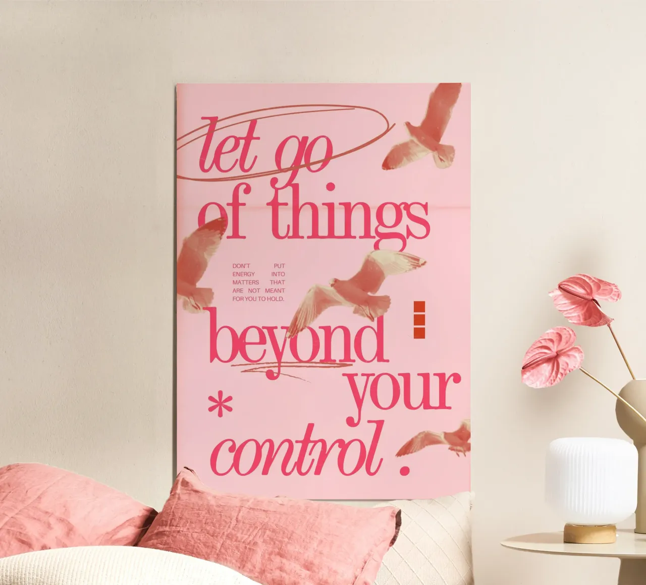 Let Go Control: Minimalist Pink Seagull Art Print hahnemühle by homdeco