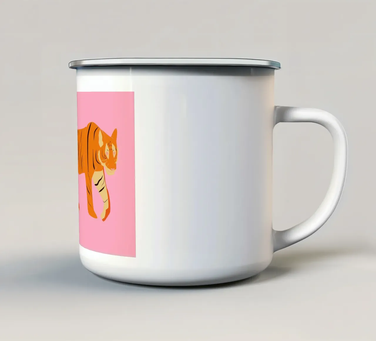 Tigre rosa pop: arte animale moderna e minimalista tazza in smalto da homdeco