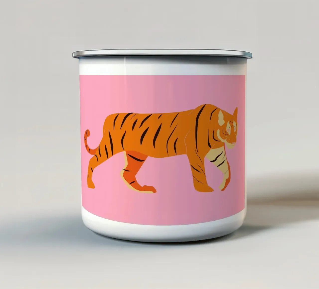 Tigre rosa pop: arte animale moderna e minimalista tazza in smalto da homdeco