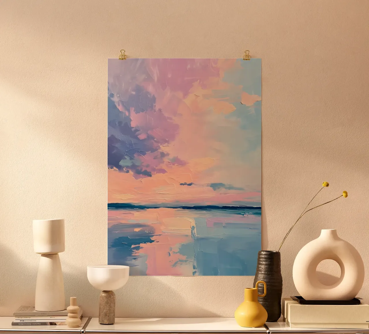 Impasto a pastello del cielo: arte del tramonto sereno poster da homdeco