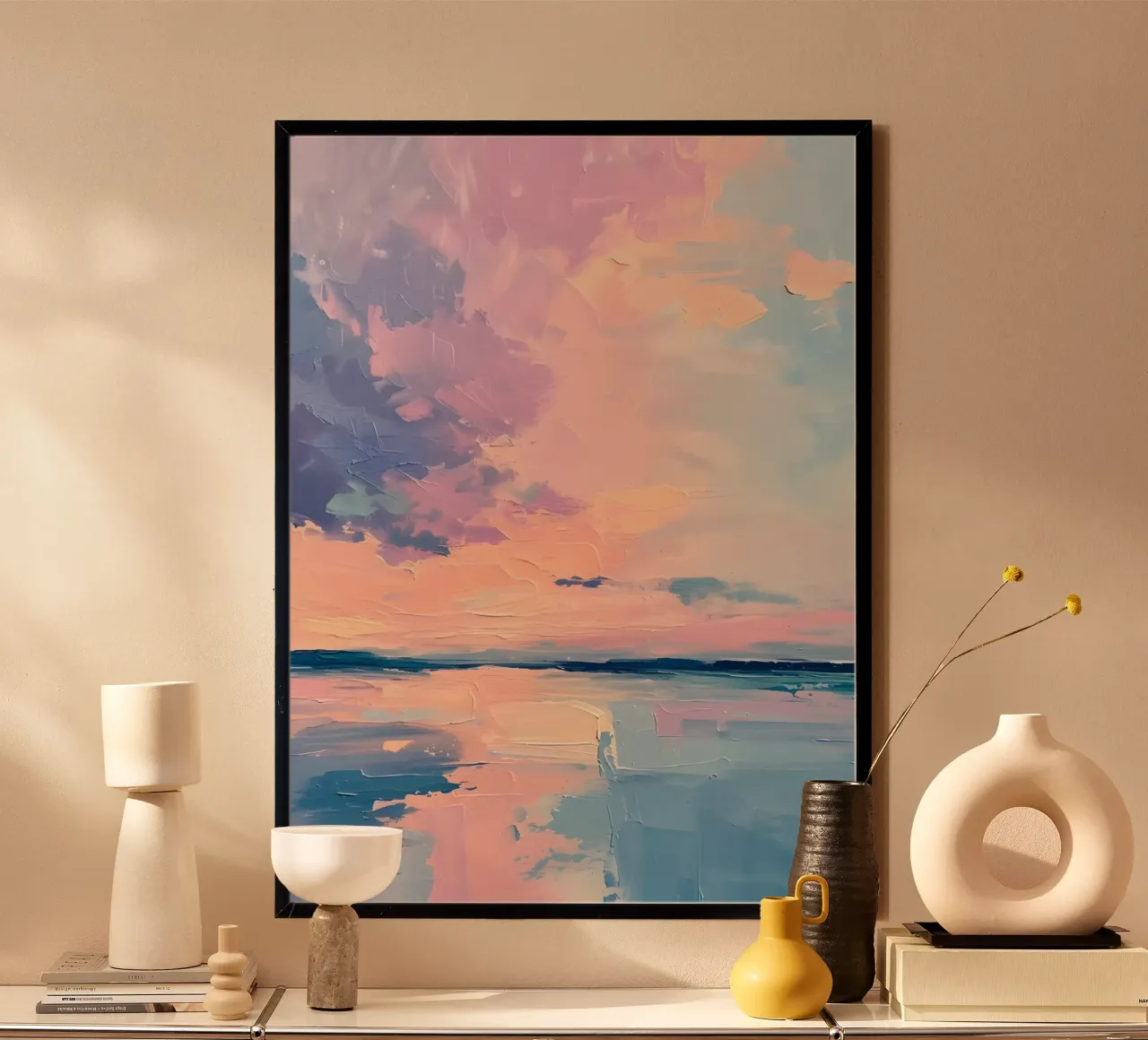 Impasto a pastello del cielo: arte del tramonto sereno poster da homdeco