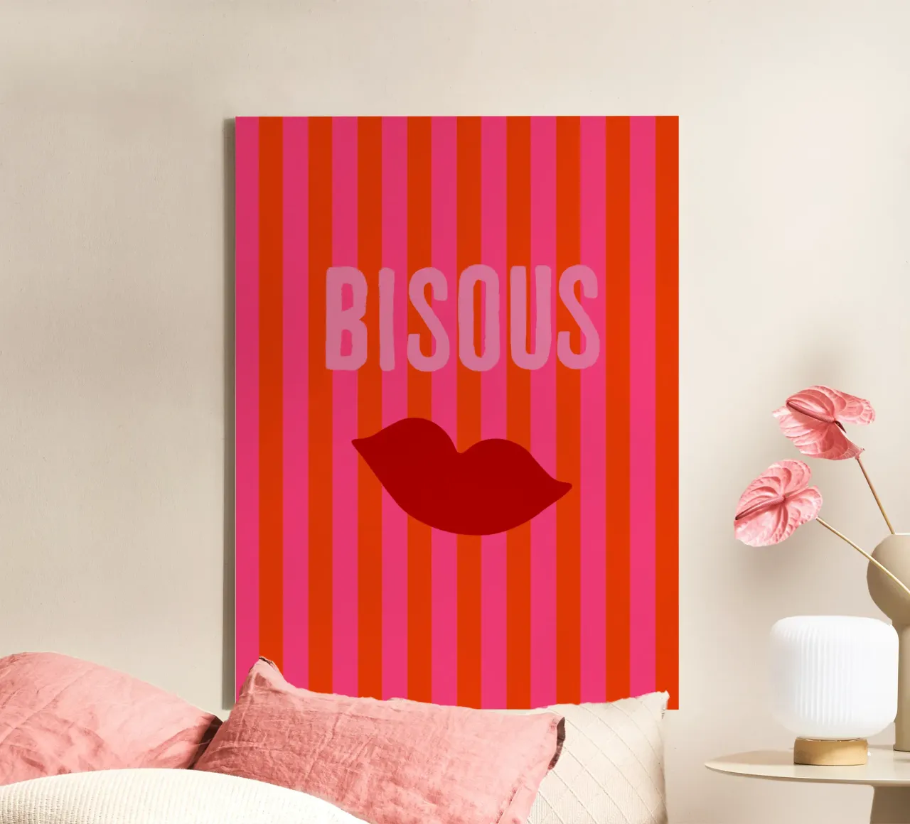 Bisous rosa rosso bacio bocca su strisce tela con Cornice a cassetta da Alisa Knöß
