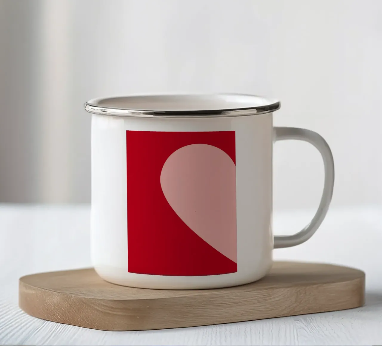 Herz-Duo Minimalistisch: Rot & Rosa Liebe Split Art Emaille Tasse von homdeco