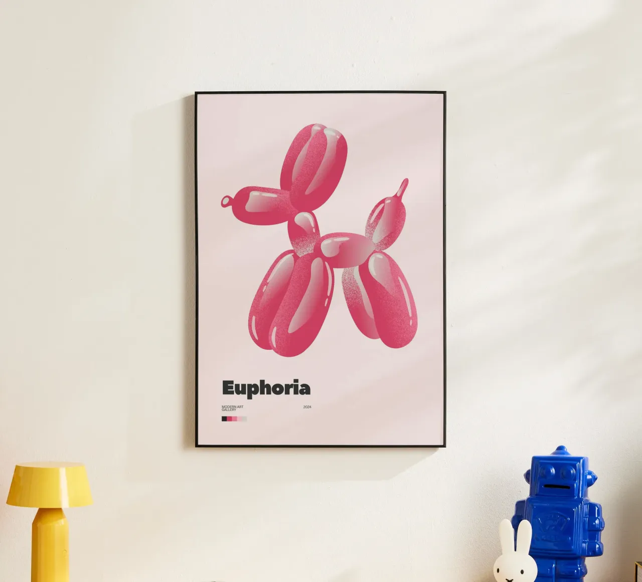 Cane con palloncino euforico: Stampa Pop Art moderna alluminio dibond da homdeco