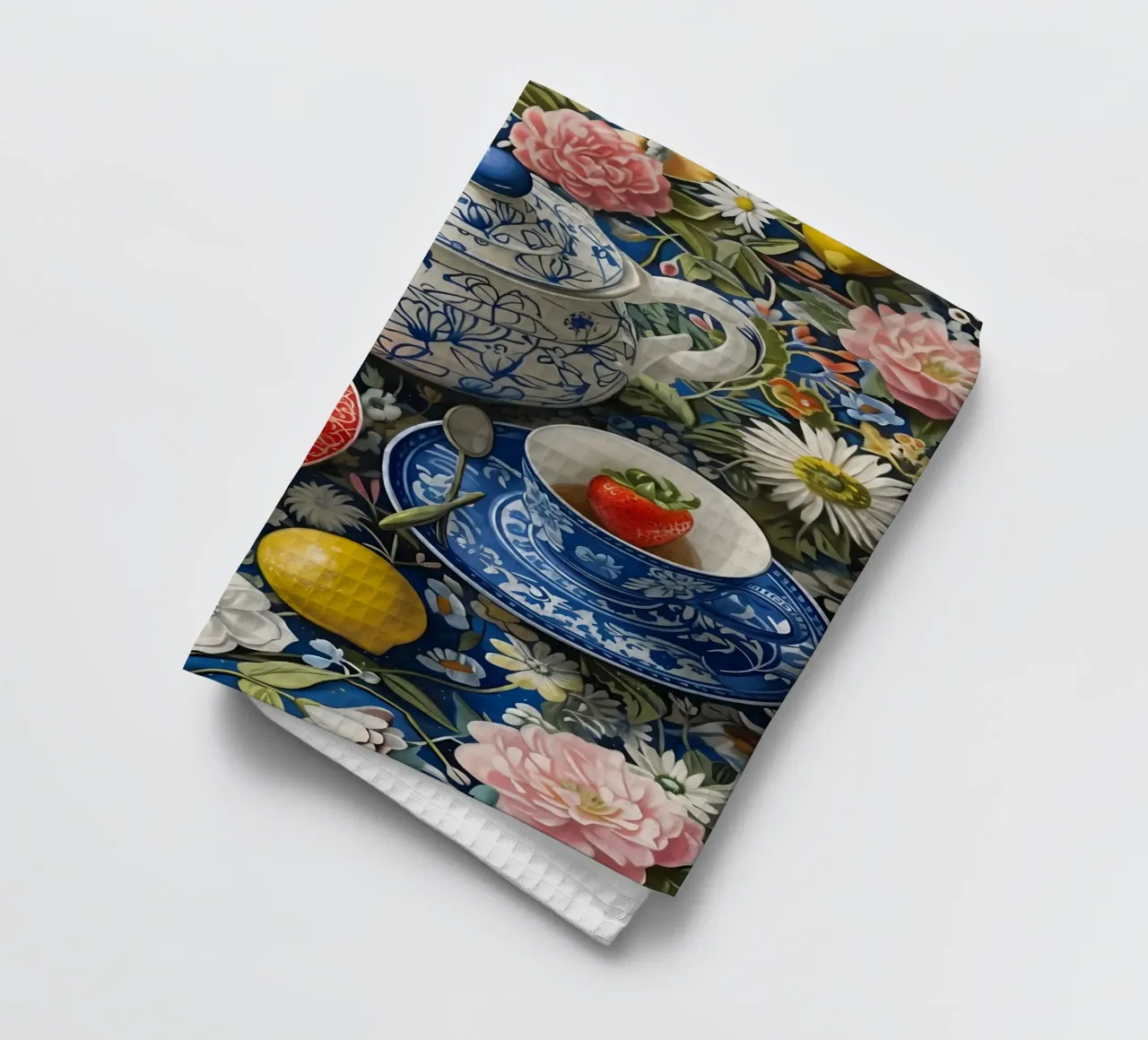 Florale Teeparty: Lebendige Maximalist-Stillleben-Kunst Geschirrtuch von homdeco