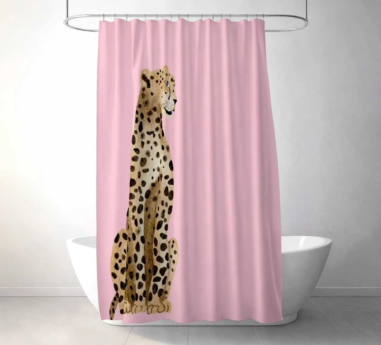 Sitting Leopard: Pink Background Animal Art Print shower curtain by homdeco