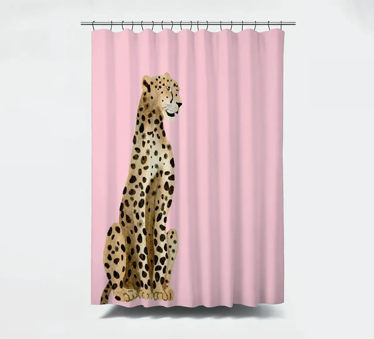 Sitting Leopard: Pink Background Animal Art Print shower curtain by homdeco