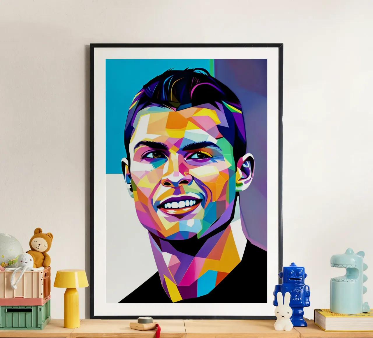 Cristiano Ronaldo smile neon wpap poster con telaio in legno da BONANZA