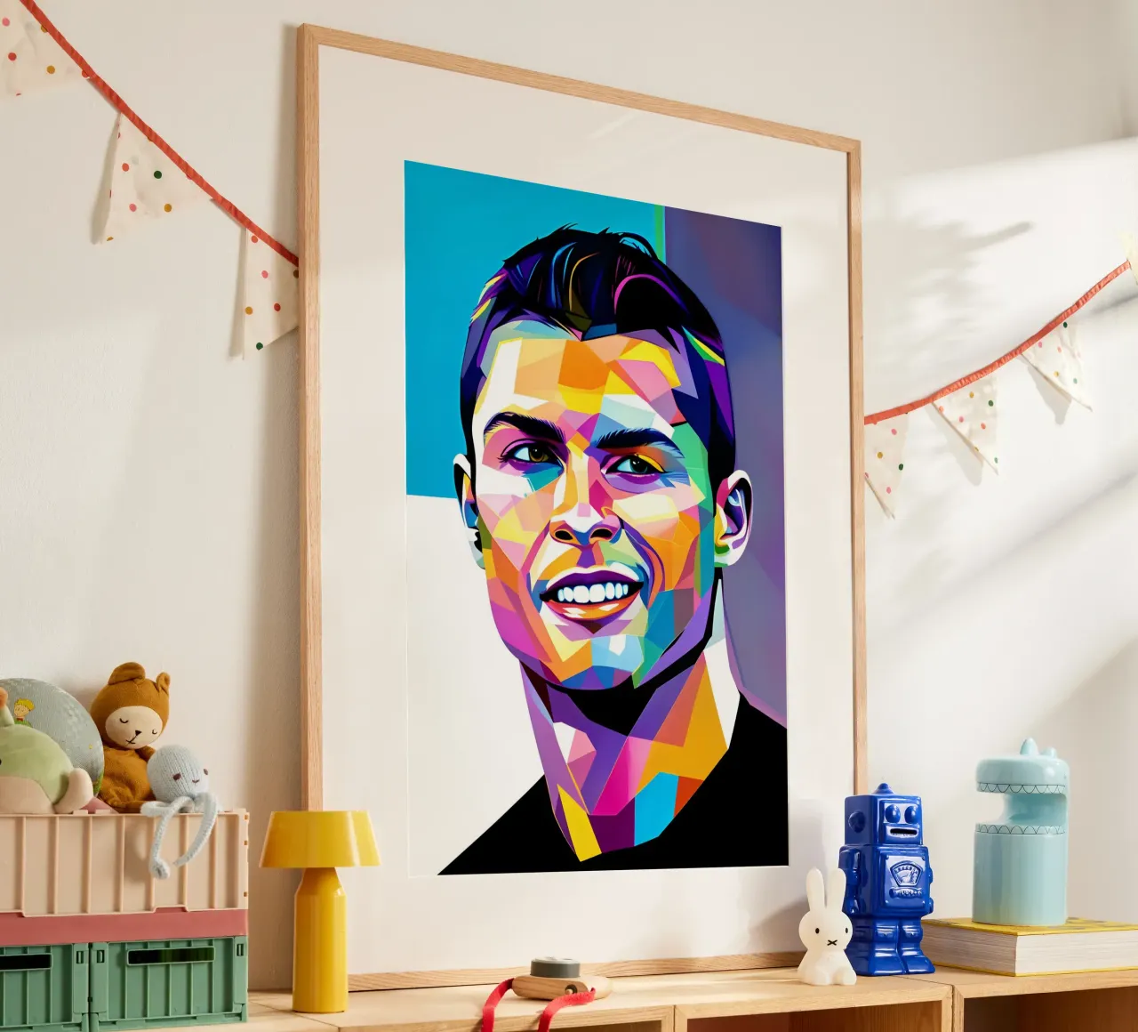 Cristiano Ronaldo smile neon wpap poster con telaio in legno da BONANZA