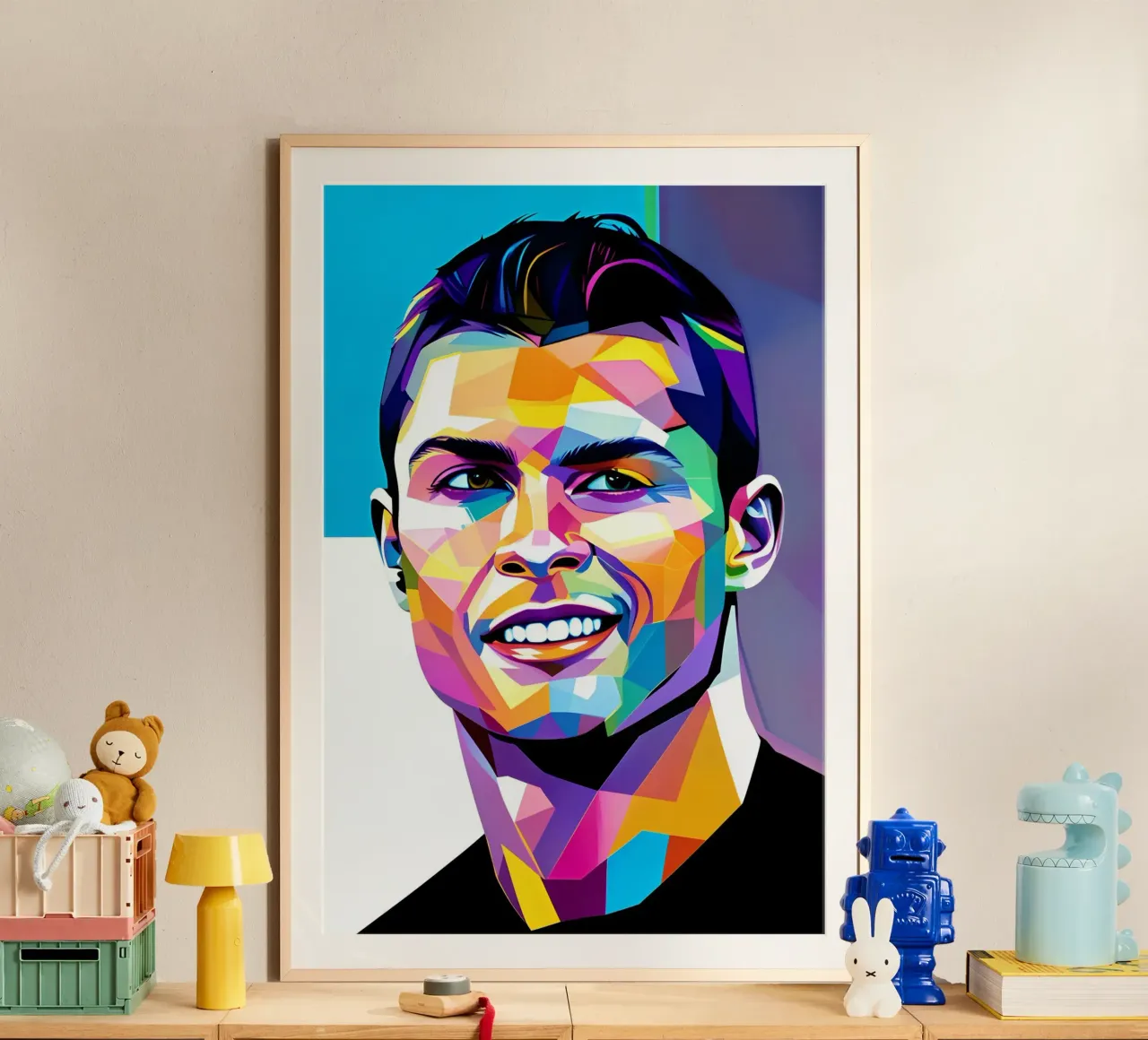 Cristiano Ronaldo smile neon wpap poster con telaio in legno da BONANZA
