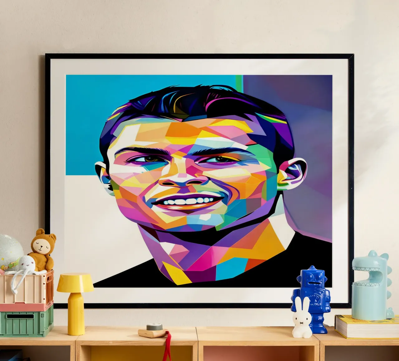Cristiano Ronaldo smile neon wpap poster con telaio in legno da BONANZA