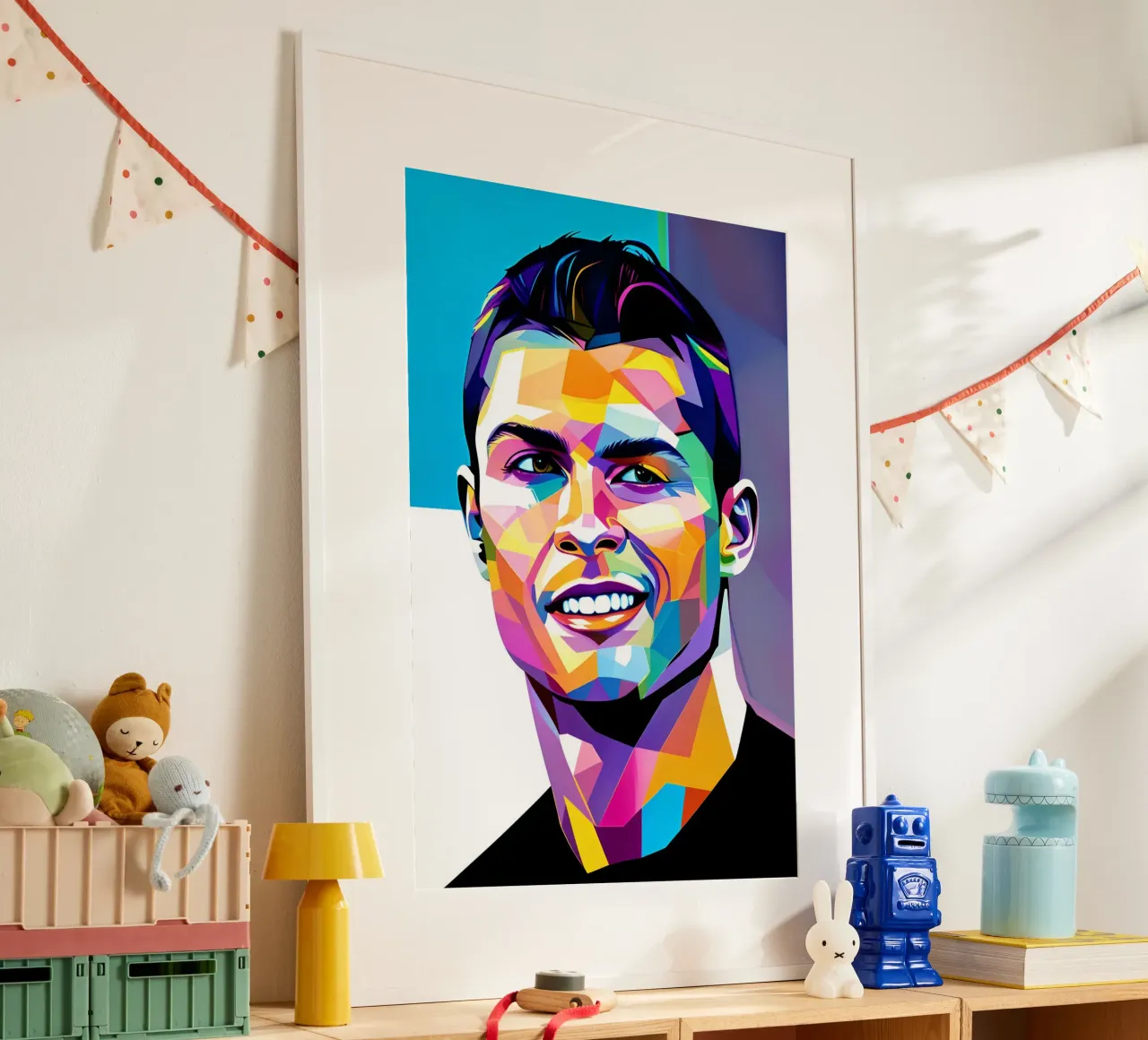 Cristiano Ronaldo smile neon wpap poster con telaio in legno da BONANZA