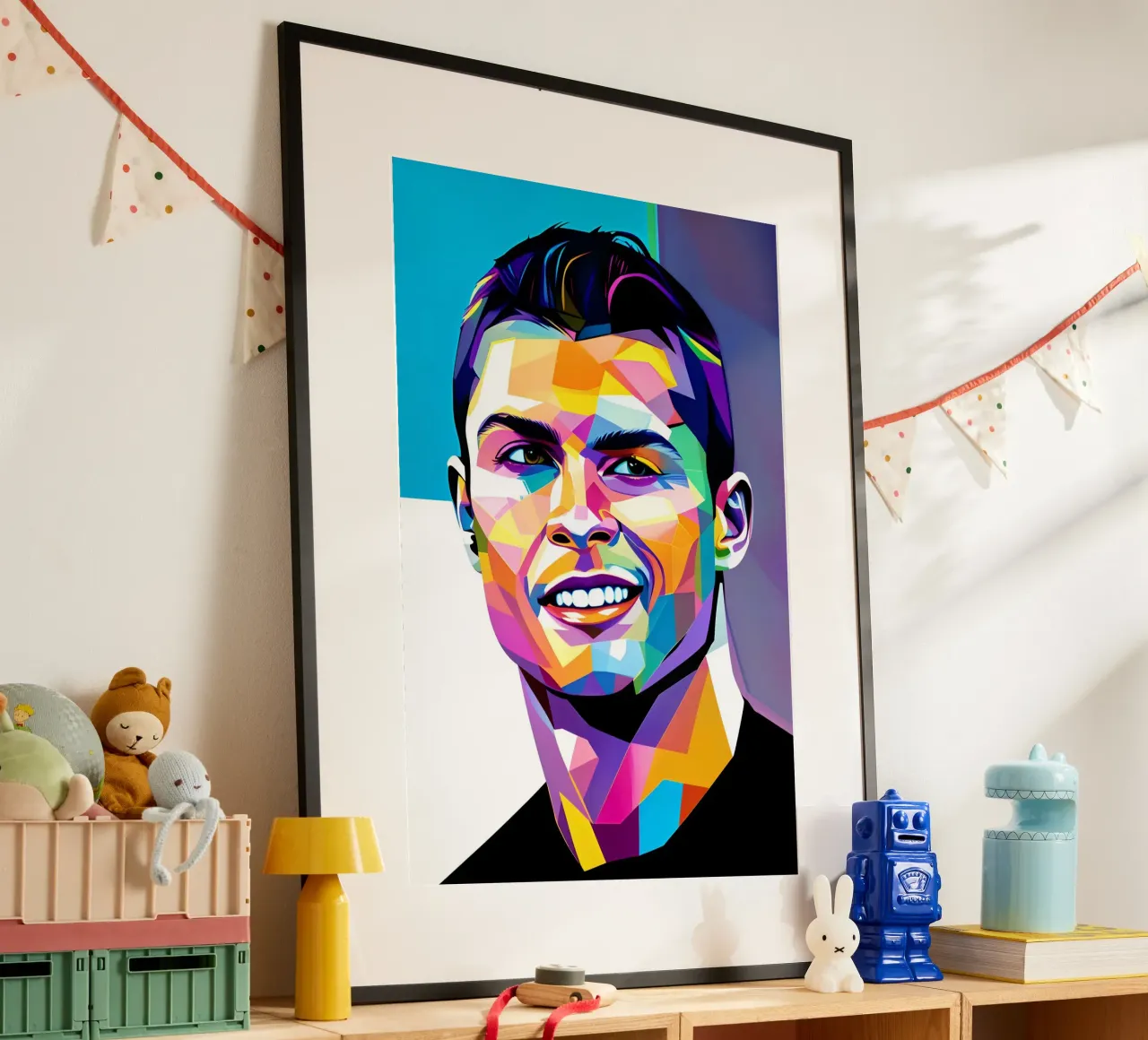 Cristiano Ronaldo smile neon wpap poster con telaio in legno da BONANZA