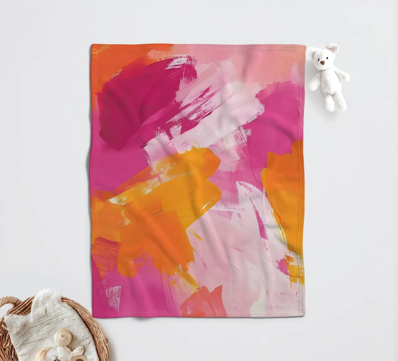 Abstract Brushstrokes: Vibrant Pink & Orange Modern Art fleece blanket by homdeco