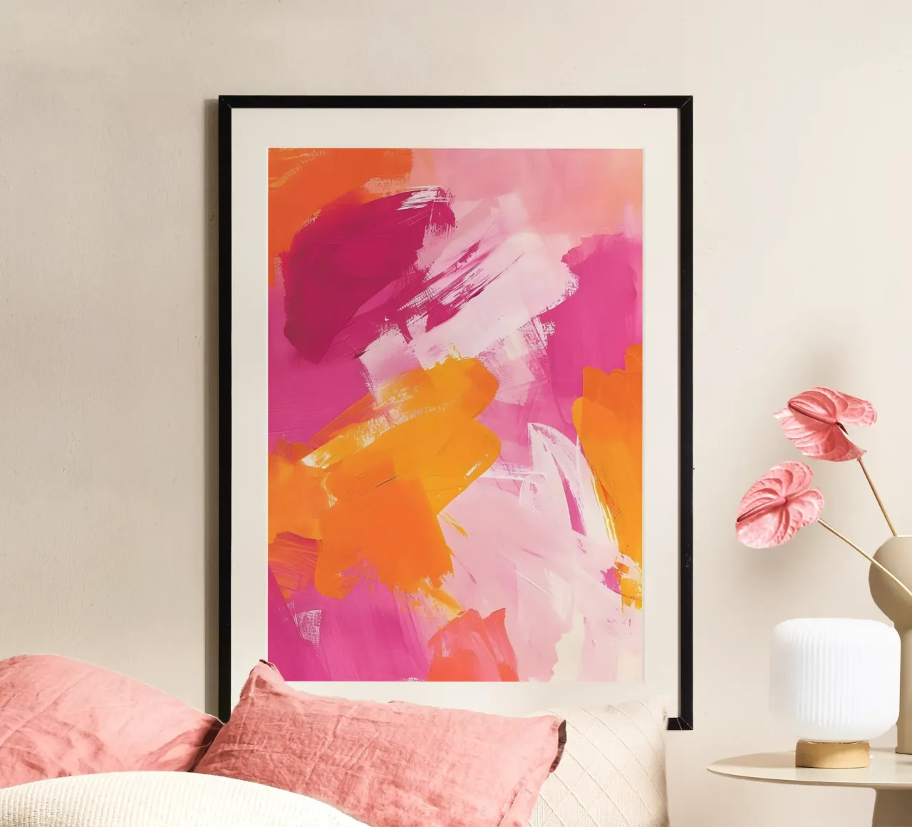 Pennellate astratte: Arte moderna rosa e arancione vibrante poster da homdeco