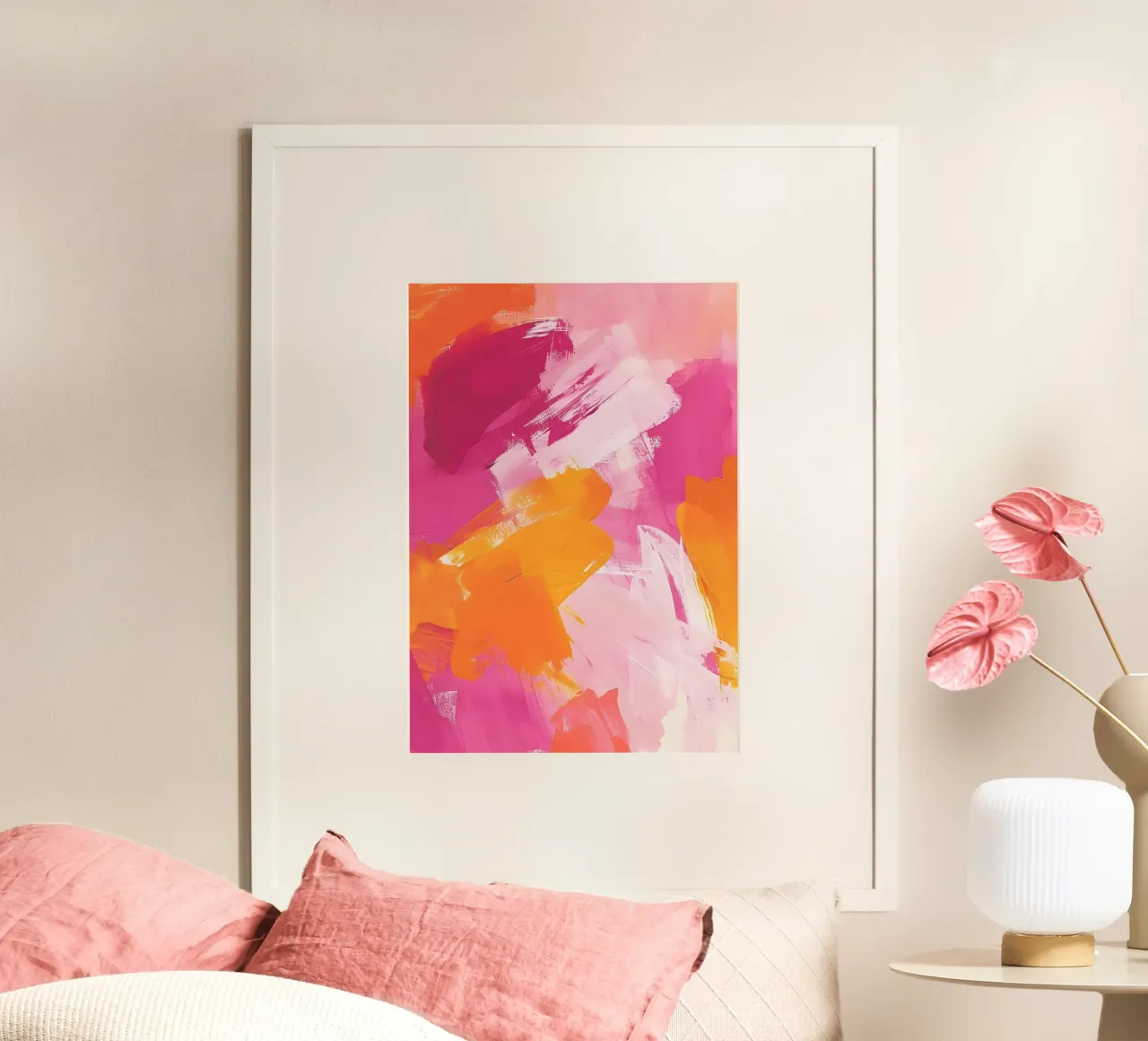 Pennellate astratte: Arte moderna rosa e arancione vibrante poster da homdeco