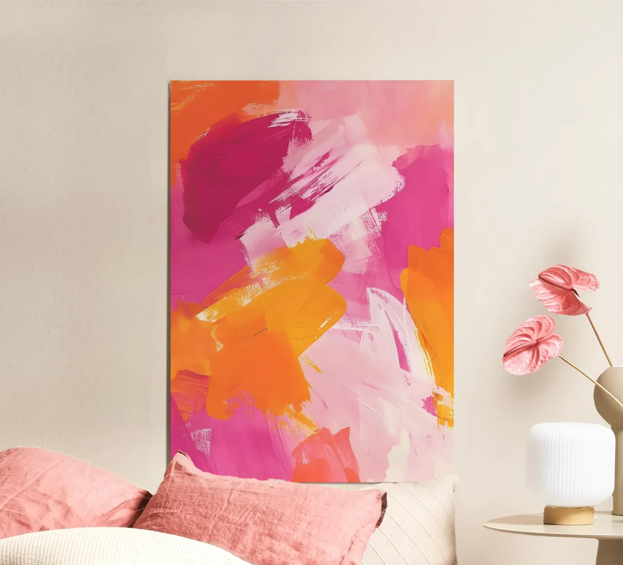 Pennellate astratte: Arte moderna rosa e arancione vibrante poster da homdeco
