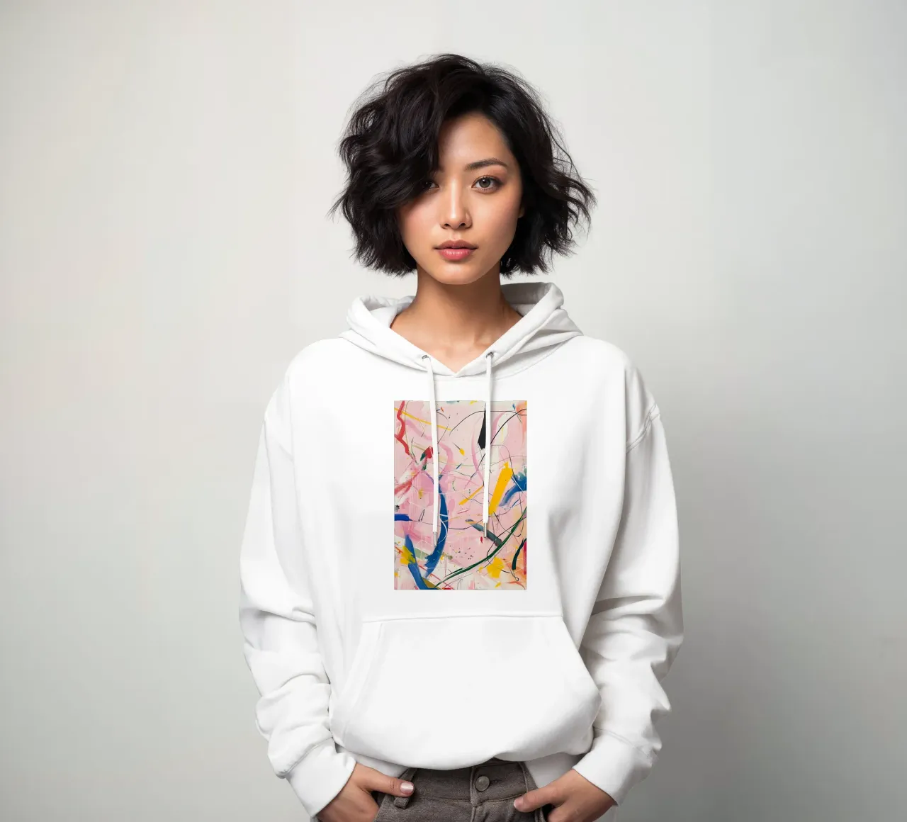 Abstract Expressionism: Dynamic Pink Canvas with Splashes hoodie by homdeco
