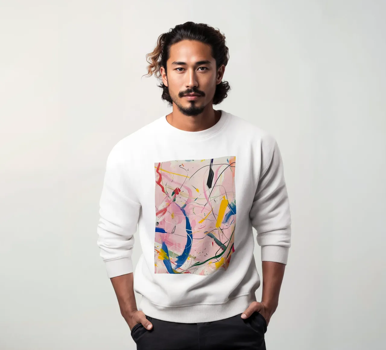 Abstract Expressionism: Dynamic Pink Canvas with Splashes sweatshirt by homdeco