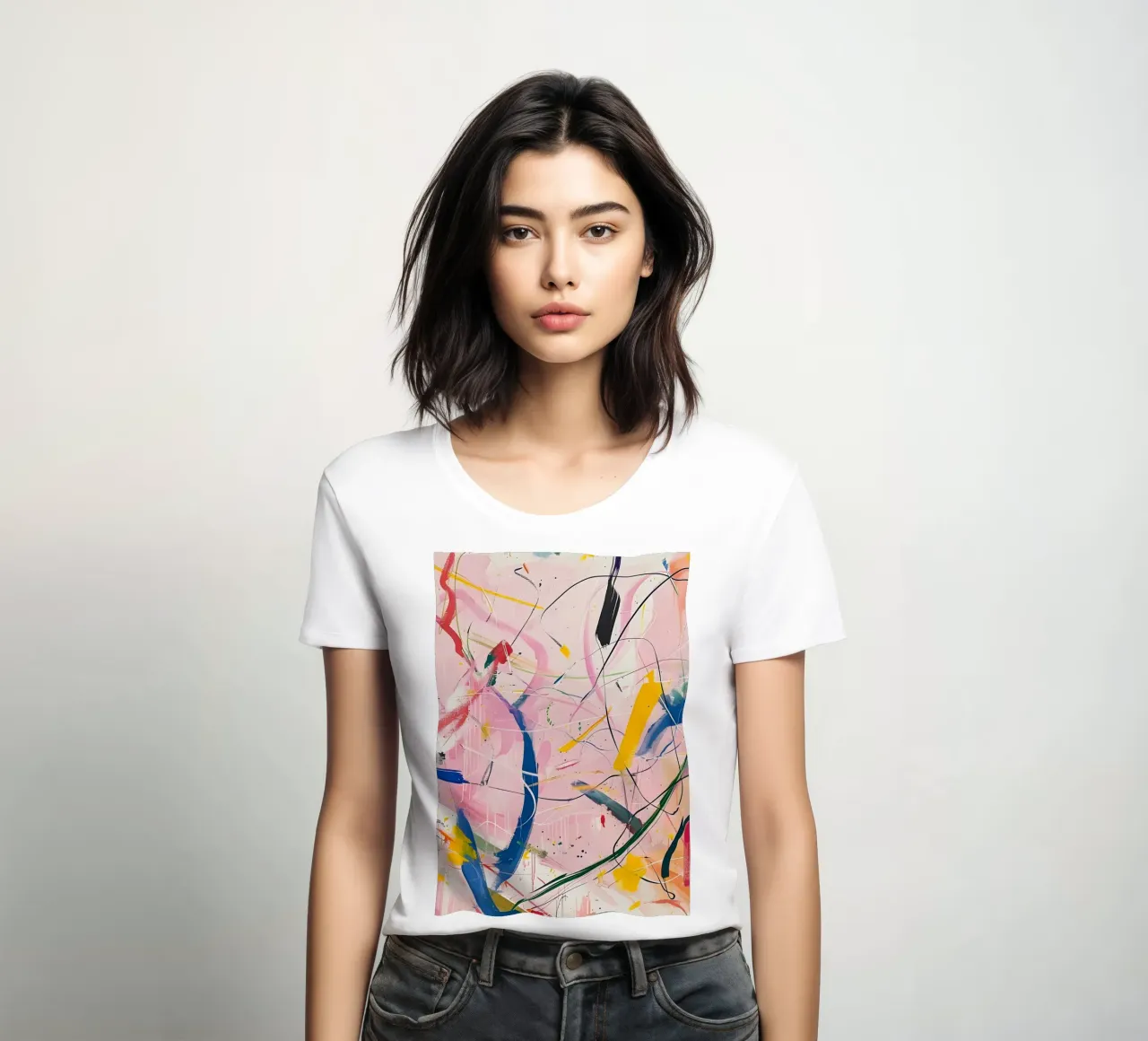 Abstract Expressionism: Dynamic Pink Canvas with Splashes women's fitted t-shirt by homdeco