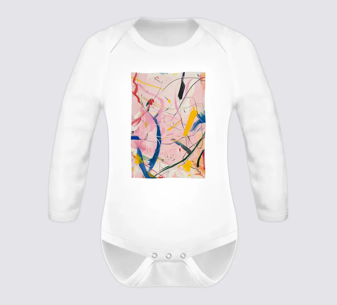 Abstract Expressionism: Dynamic Pink Canvas with Splashes long-sleeve baby romper by homdeco