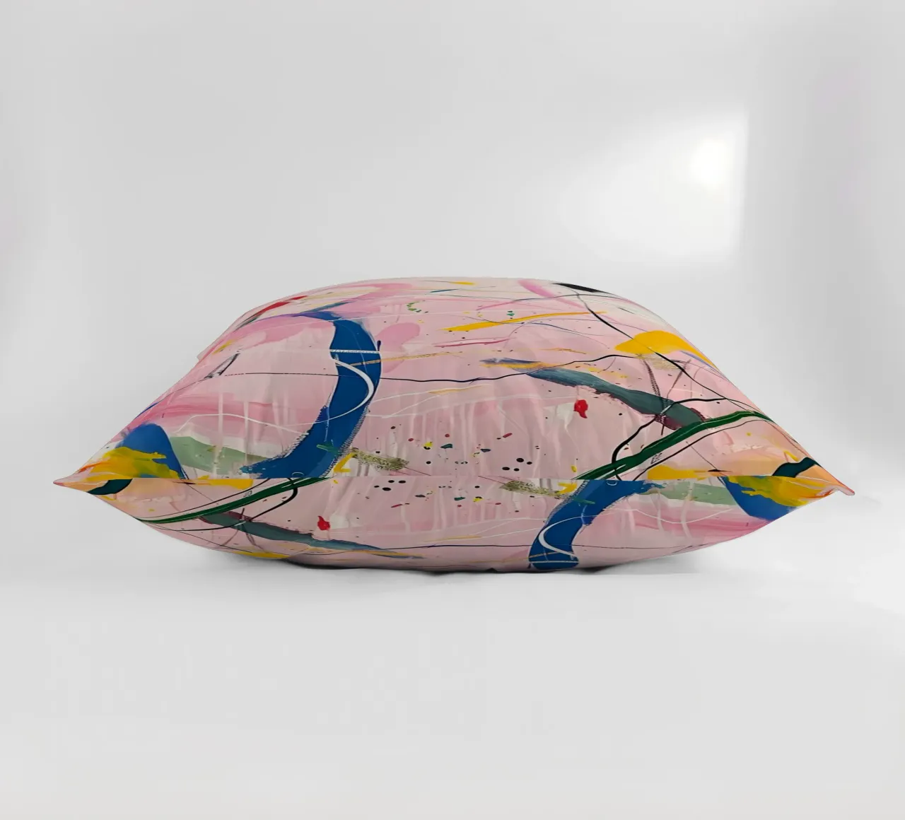 Abstract Expressionism: Dynamic Pink Canvas with Splashes decorative cushion by homdeco