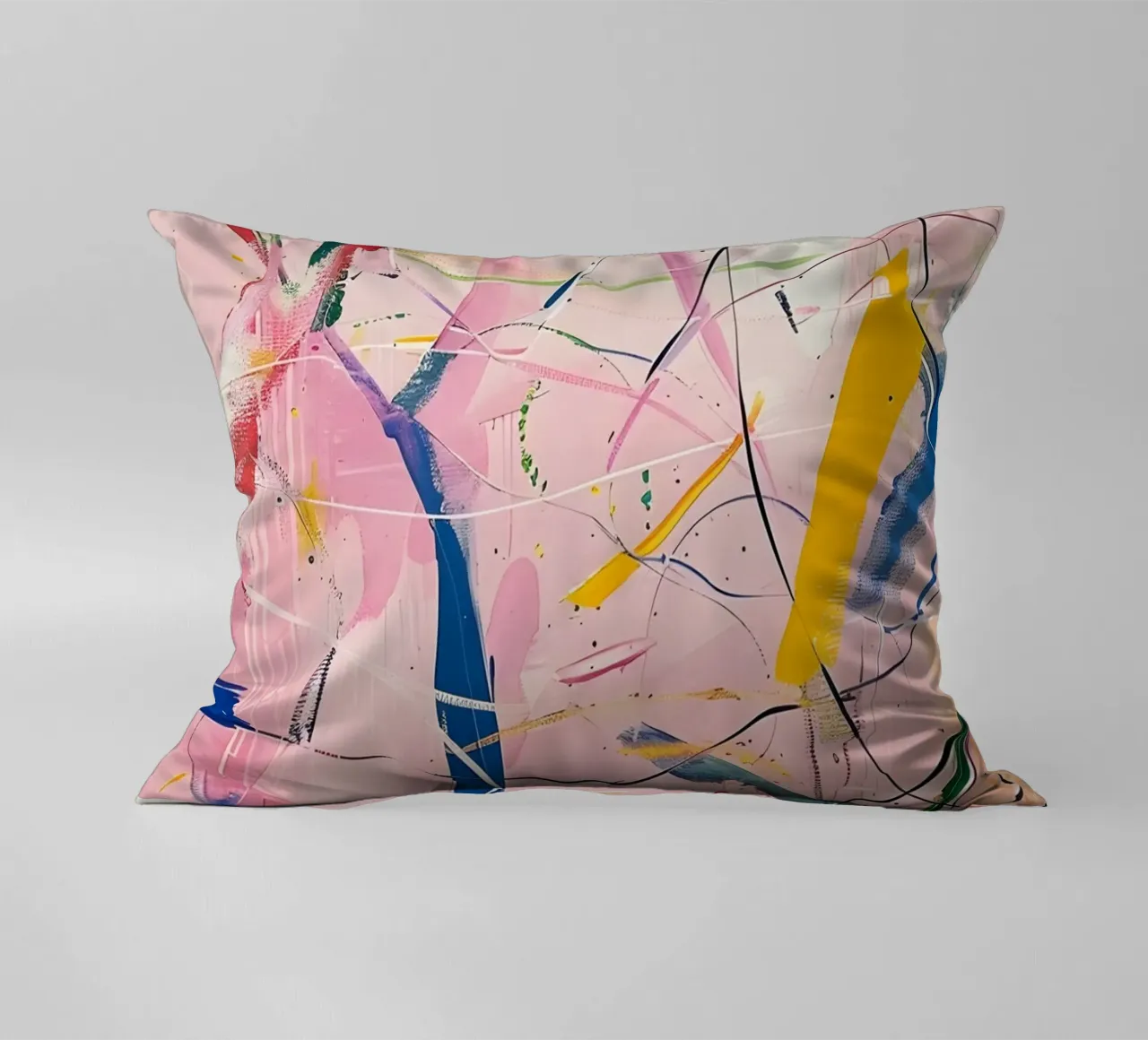 Abstract Expressionism: Dynamic Pink Canvas with Splashes decorative cushion by homdeco