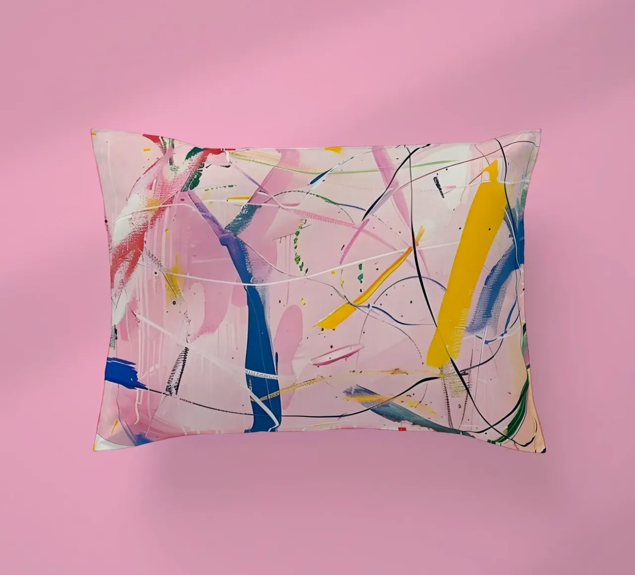 Abstract Expressionism: Dynamic Pink Canvas with Splashes decorative cushion by homdeco
