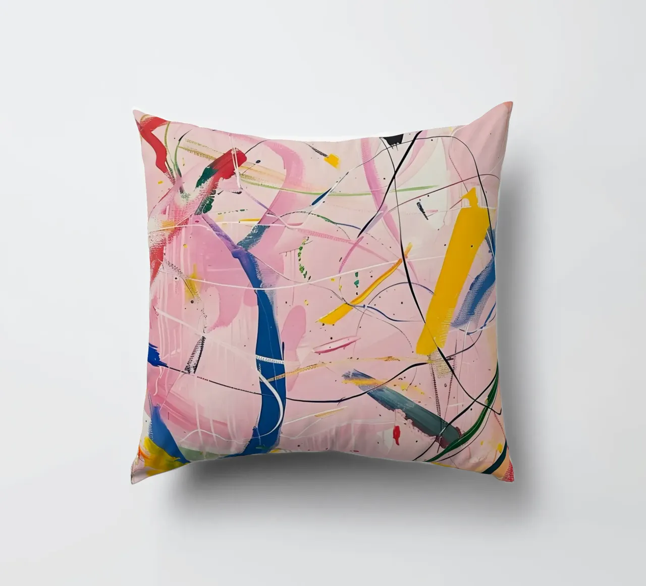 Abstract Expressionism: Dynamic Pink Canvas with Splashes decorative cushion by homdeco