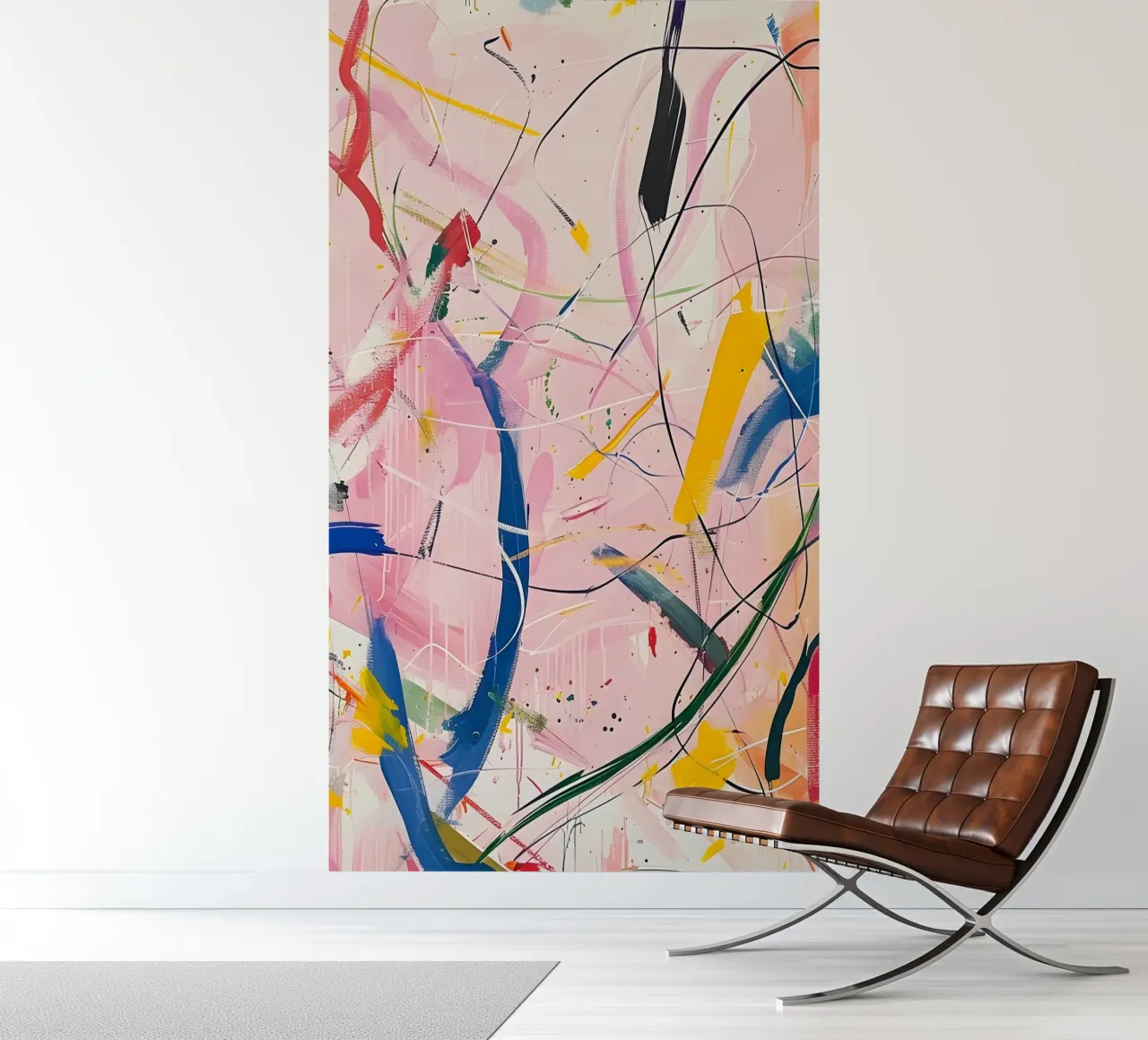 Abstract Expressionism: Dynamic Pink Canvas with Splashes photo wallpaper by homdeco