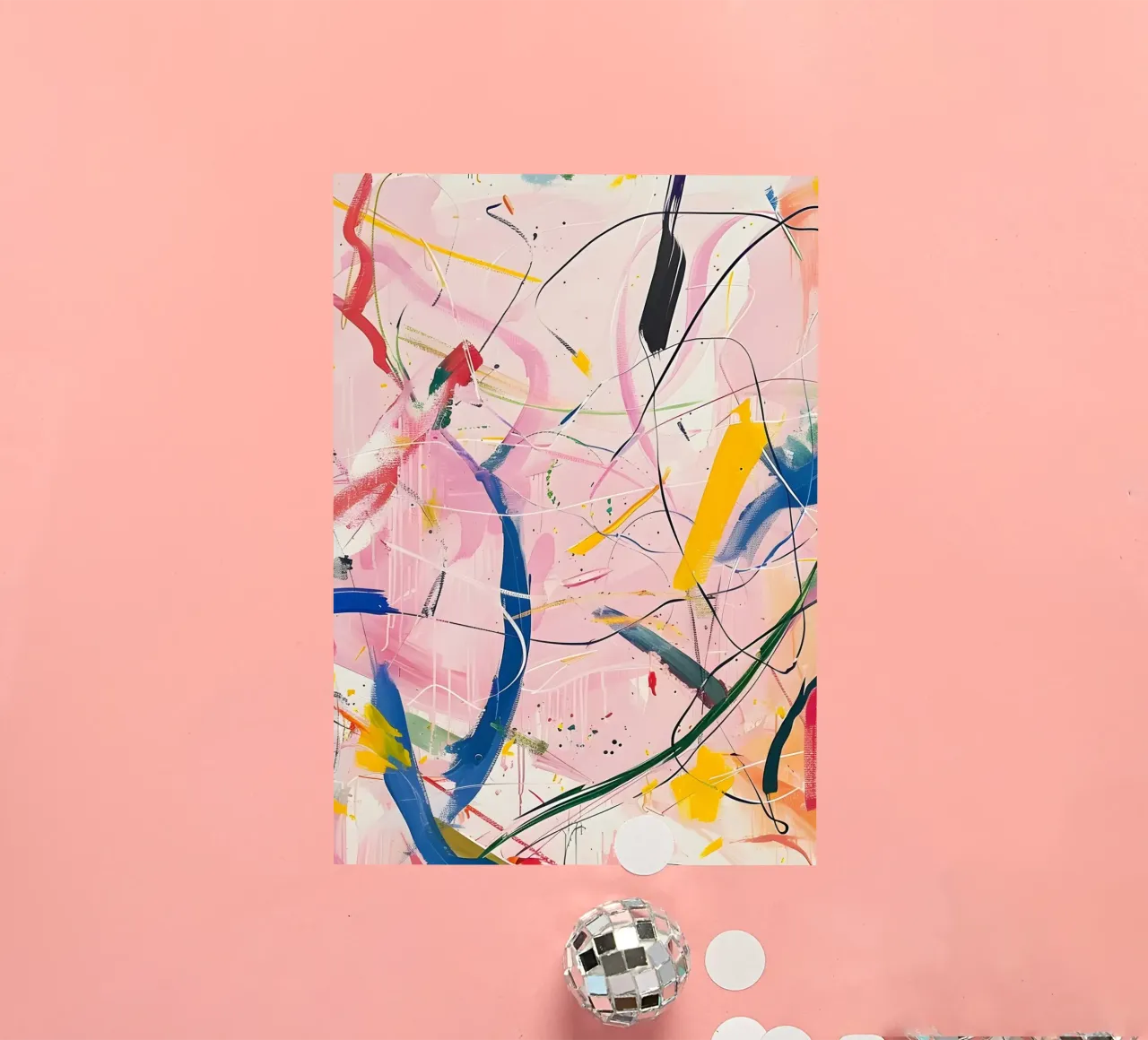 Abstract Expressionism: Dynamic Pink Canvas with Splashes sticker by homdeco