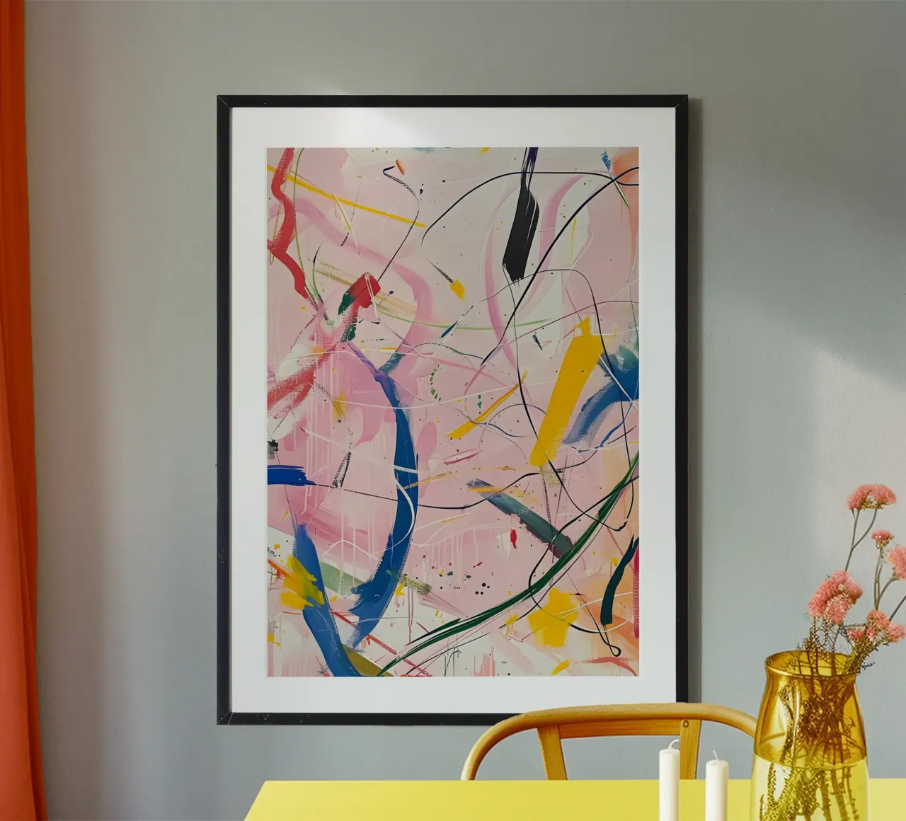 Abstract Expressionism: Dynamic Pink Canvas with Splashes hahnemühle by homdeco
