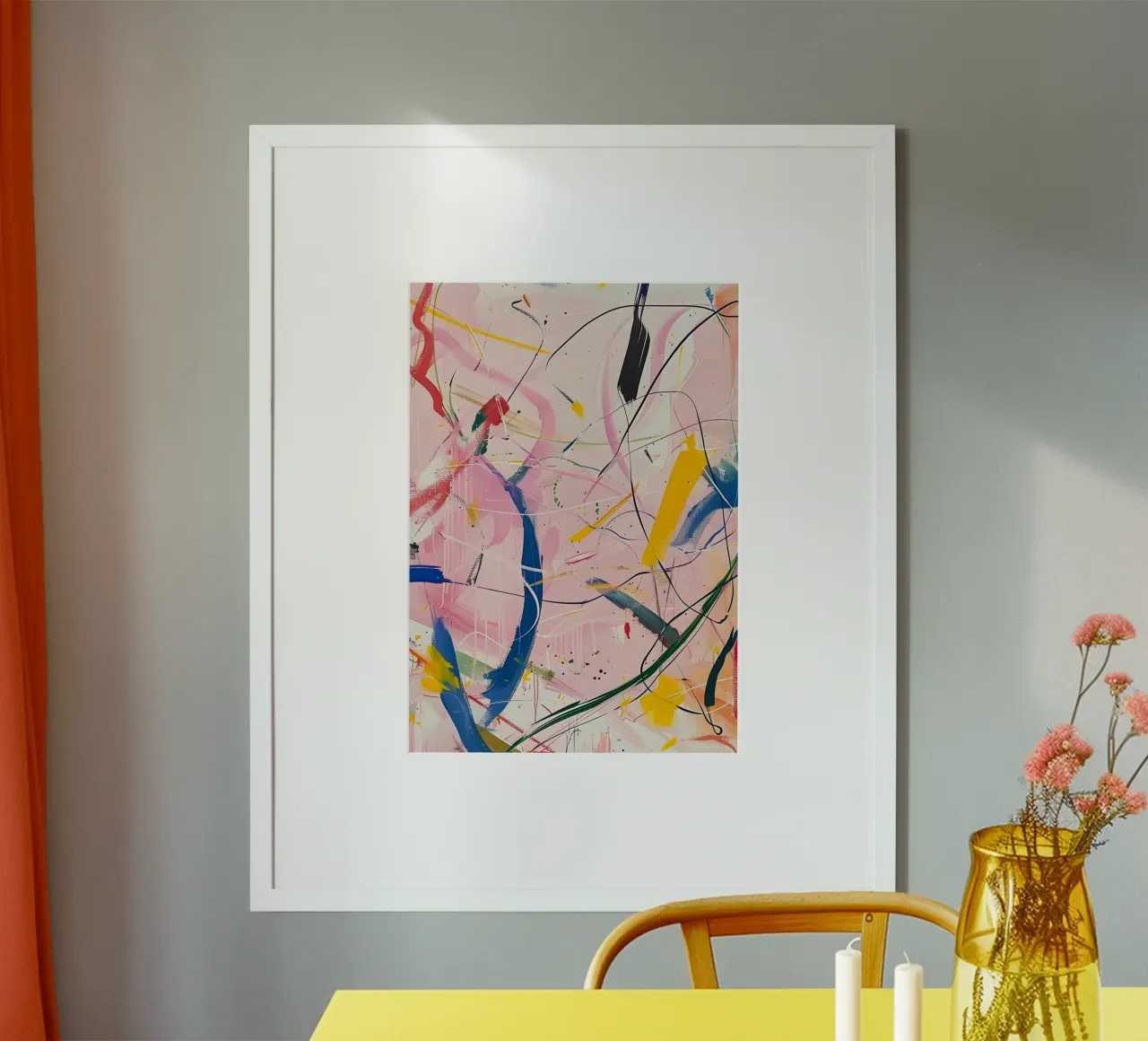 Abstract Expressionism: Dynamic Pink Canvas with Splashes hahnemühle by homdeco