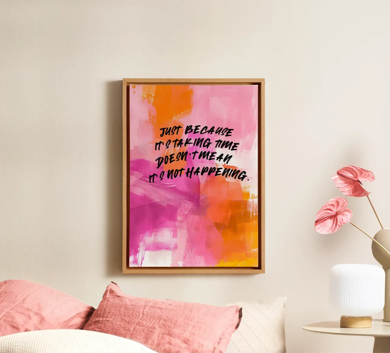 Inspirational Quote Art: "Just Because It's Taking Time" canvas with Floater frame by homdeco