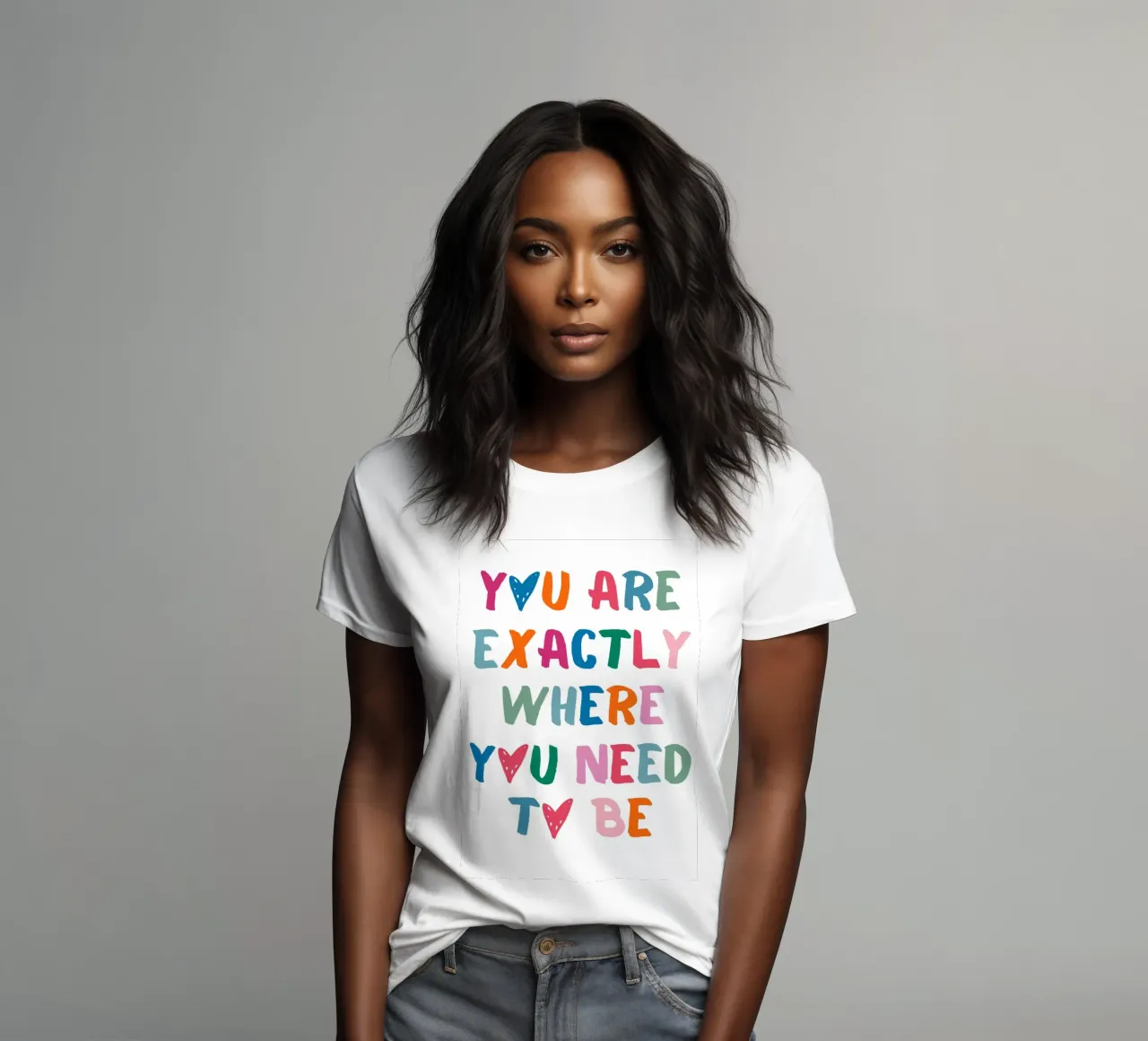 Arte positiva "Sei esattamente dove devi essere". t-shirt da donna da homdeco