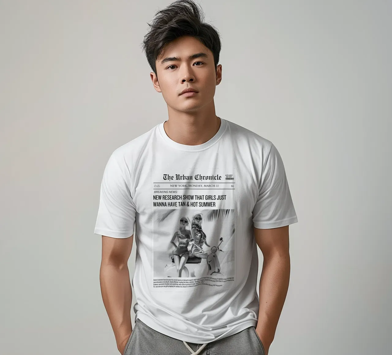 "Le ragazze vogliono abbronzarsi" Stampa B&N su giornale retrò t-shirt da homdeco