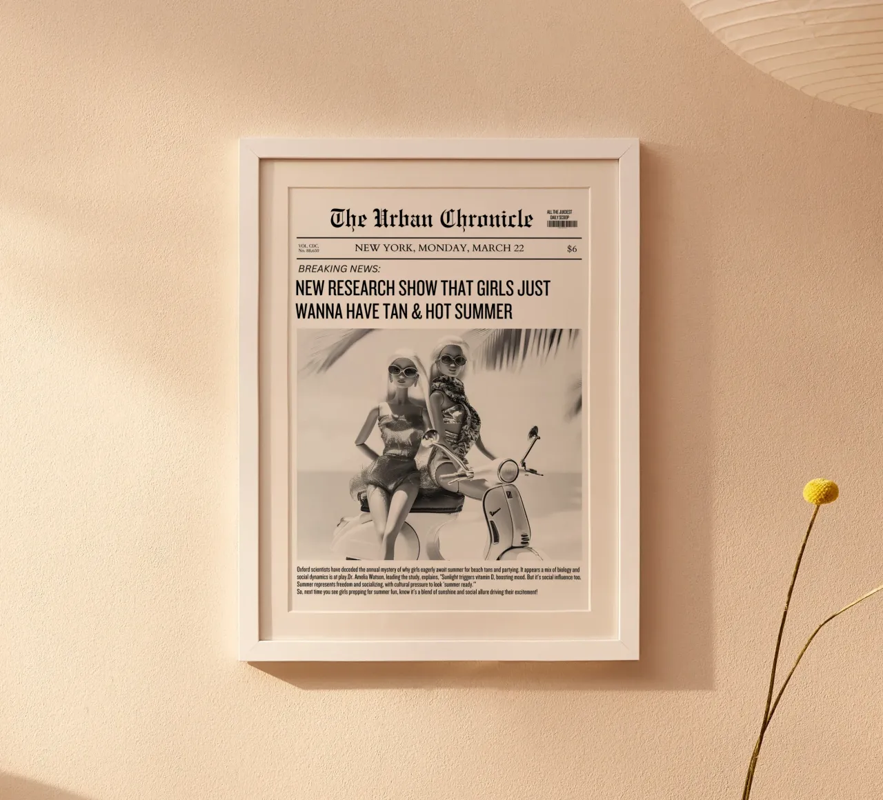 "Le ragazze vogliono abbronzarsi" Stampa B&N su giornale retrò carta hahnemühle da homdeco