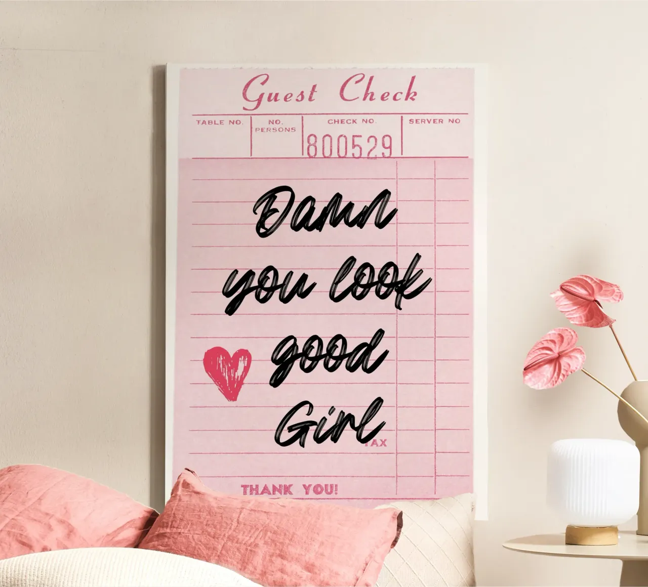 "Damn You Look Good Girl" Guest Check Art Print canvas with Floater frame by homdeco