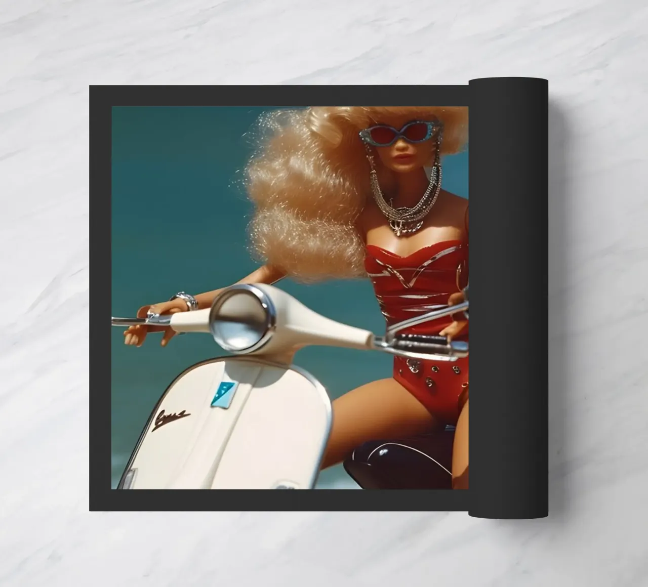 Bambine da spiaggia retrò: Bambole su scooter Summer Vibes zerbino da homdeco