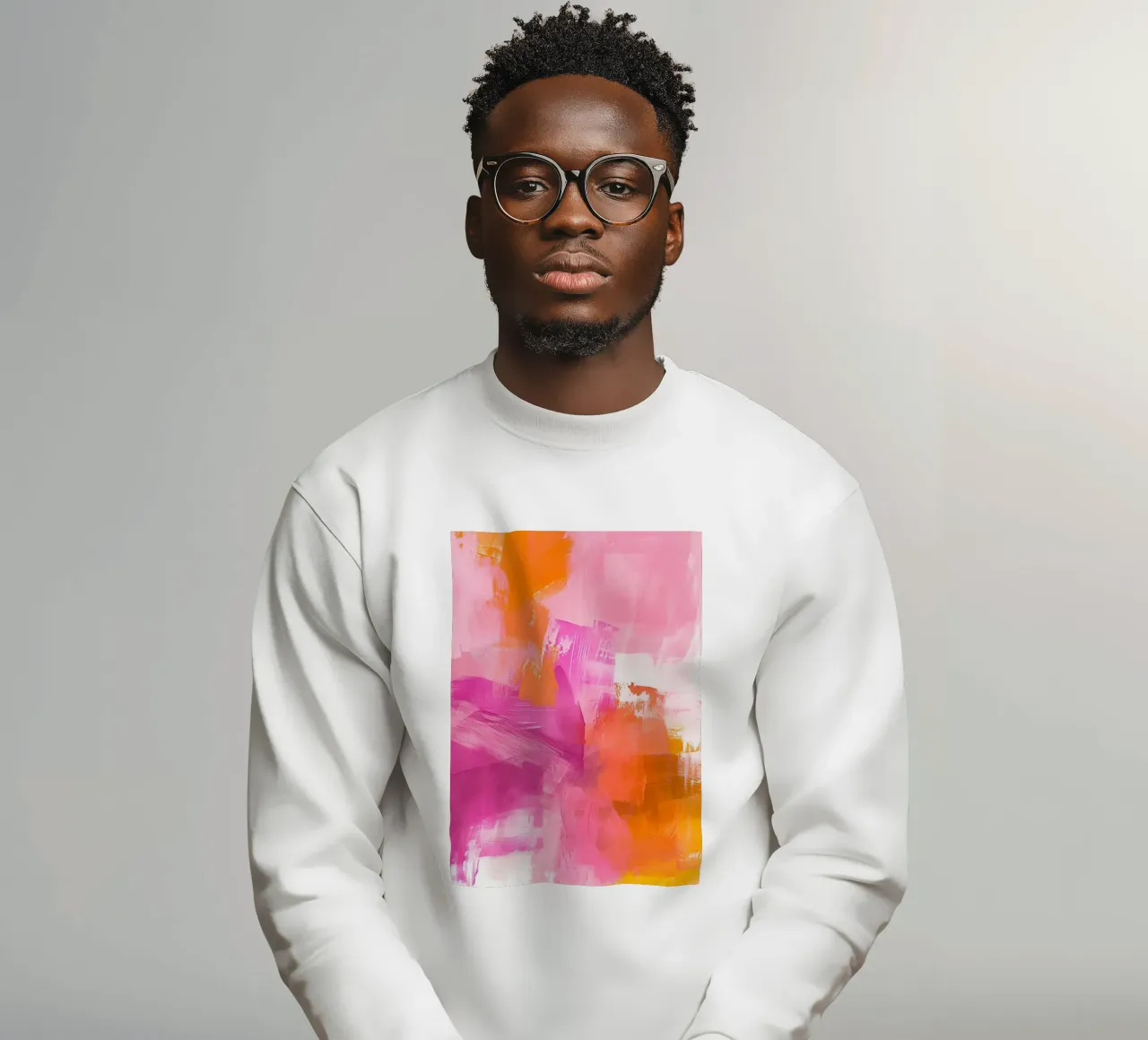 Vet Abstract: Roze & Oranje Energieke Penseelstreken Kunst sweatshirt van homdeco
