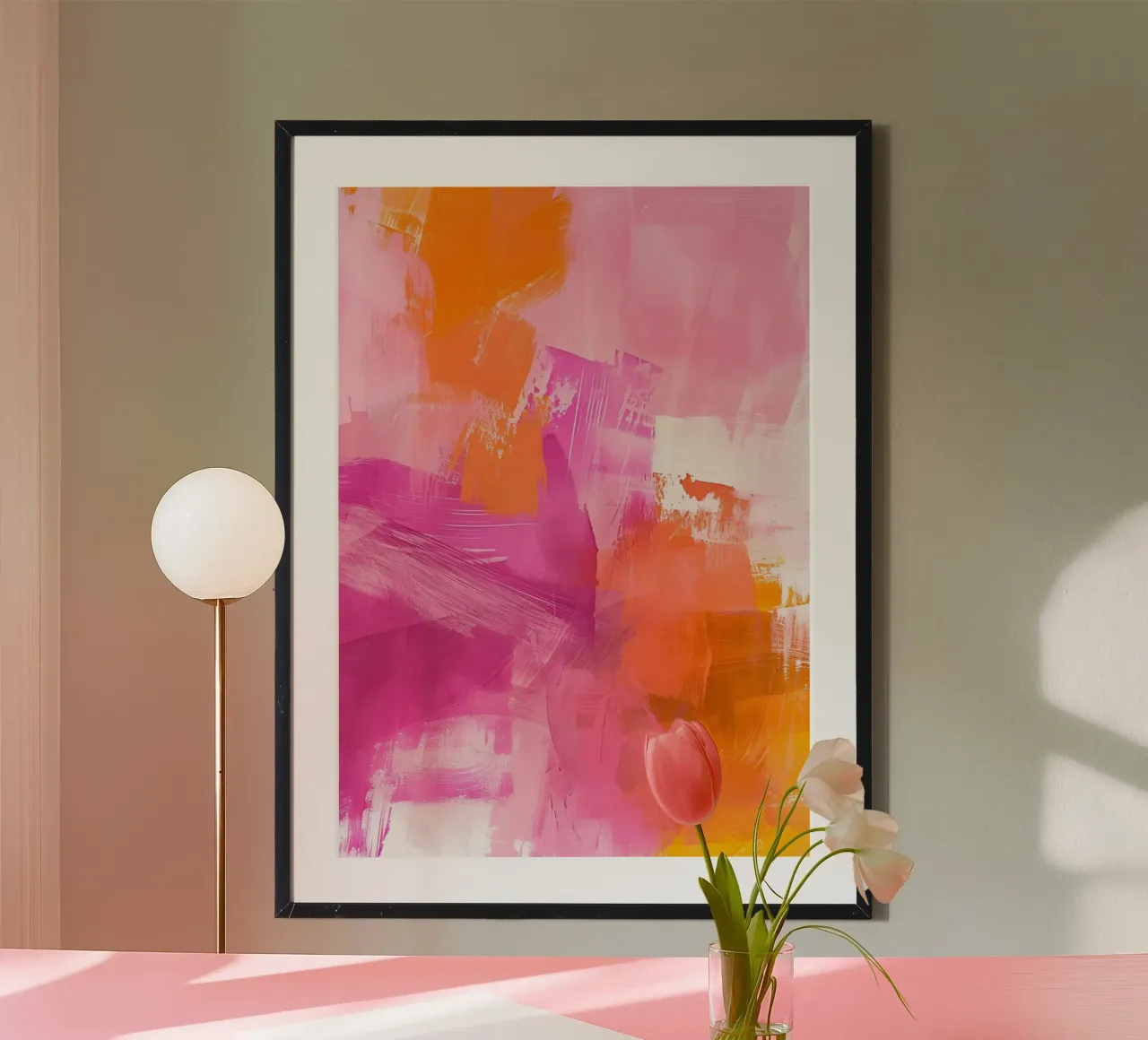 Audace astratto: pennellate energetiche rosa e arancione carta hahnemühle da homdeco