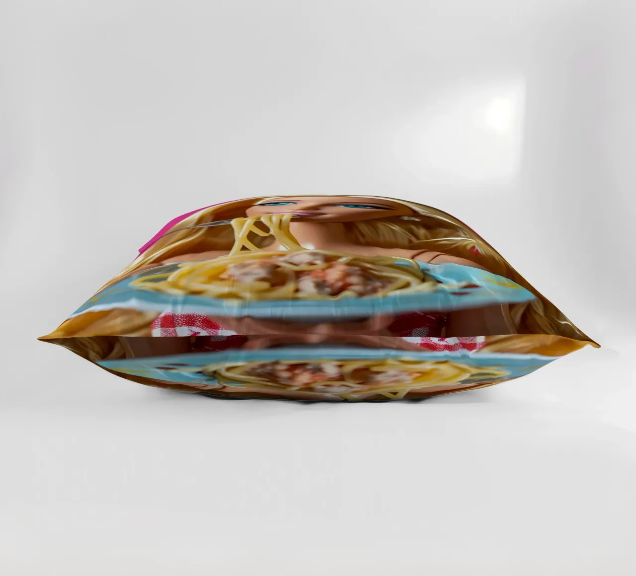 Barbie Enjoying Spaghetti: Pop Art Foodie Print cuscino da homdeco
