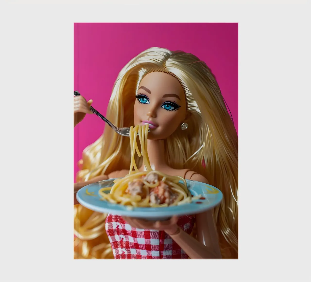 Barbie Enjoying Spaghetti: Pop Art Foodie Print notebook by homdeco