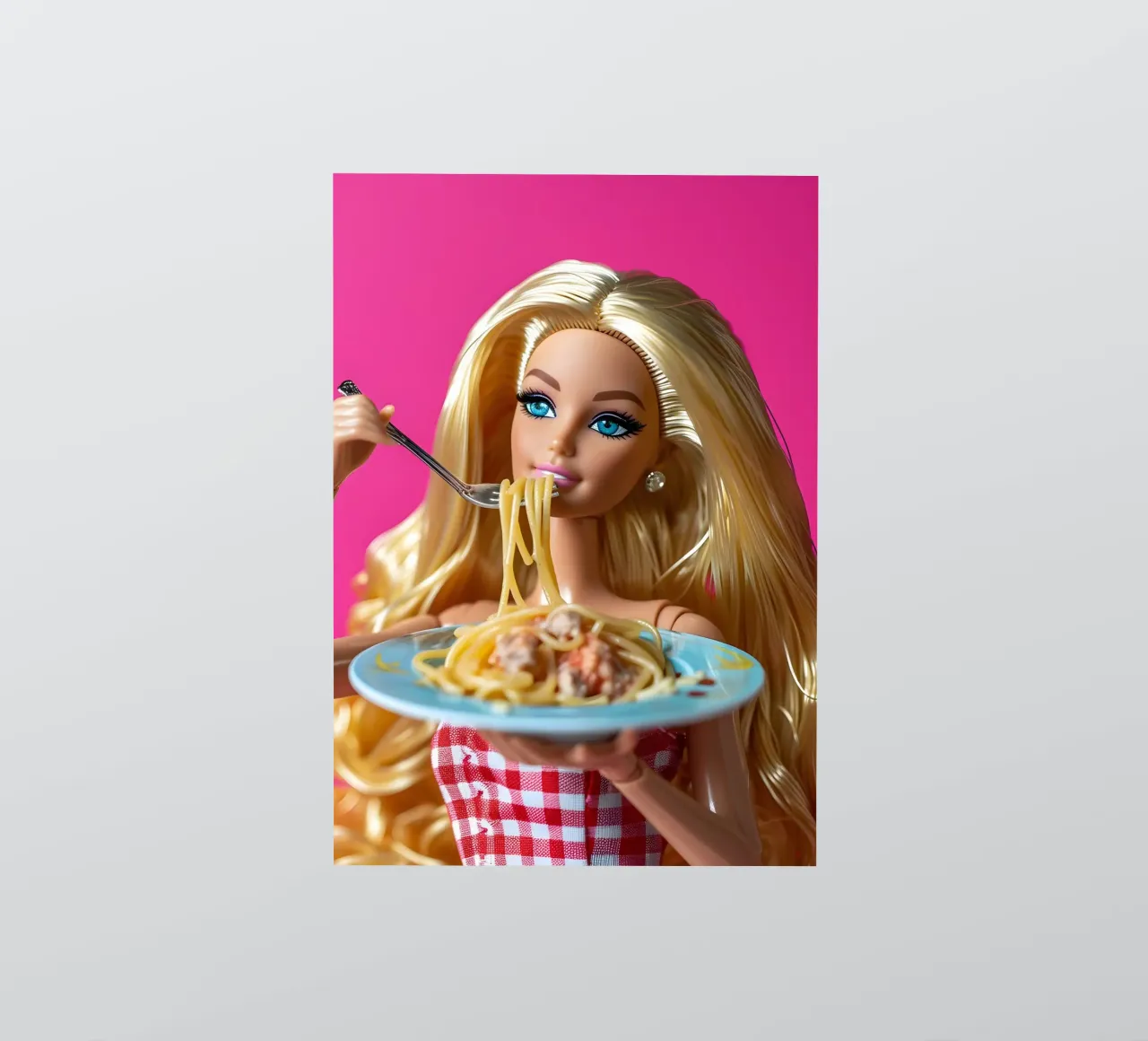 Barbie Enjoying Spaghetti: Pop Art Foodie Print adesivo da homdeco