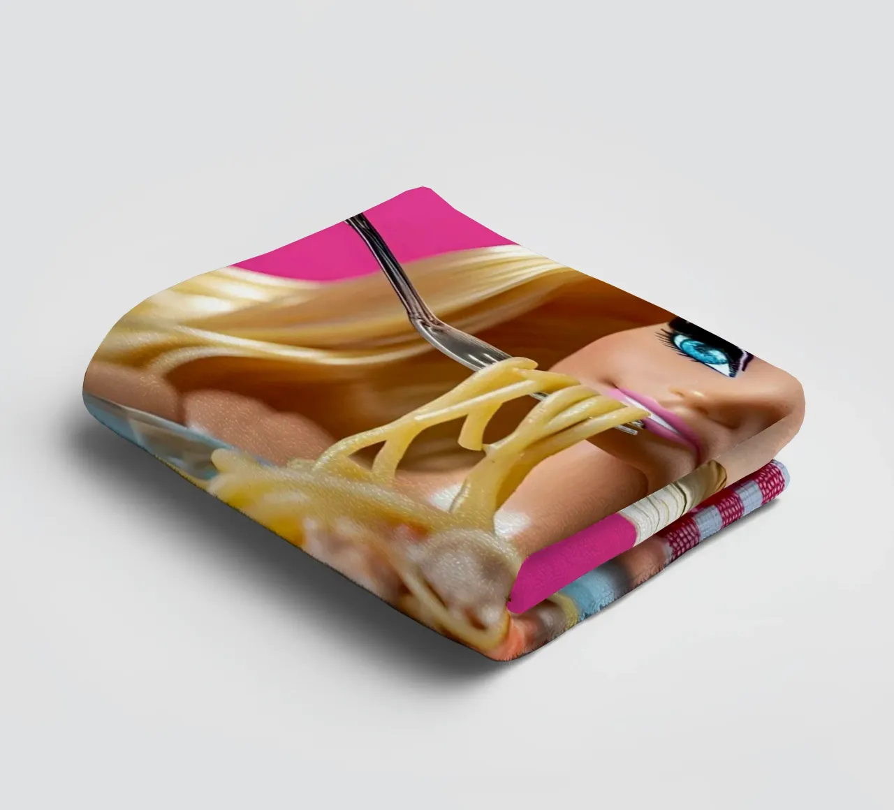 Barbie Enjoying Spaghetti: Pop Art Foodie Print asciugamano da bagno da homdeco