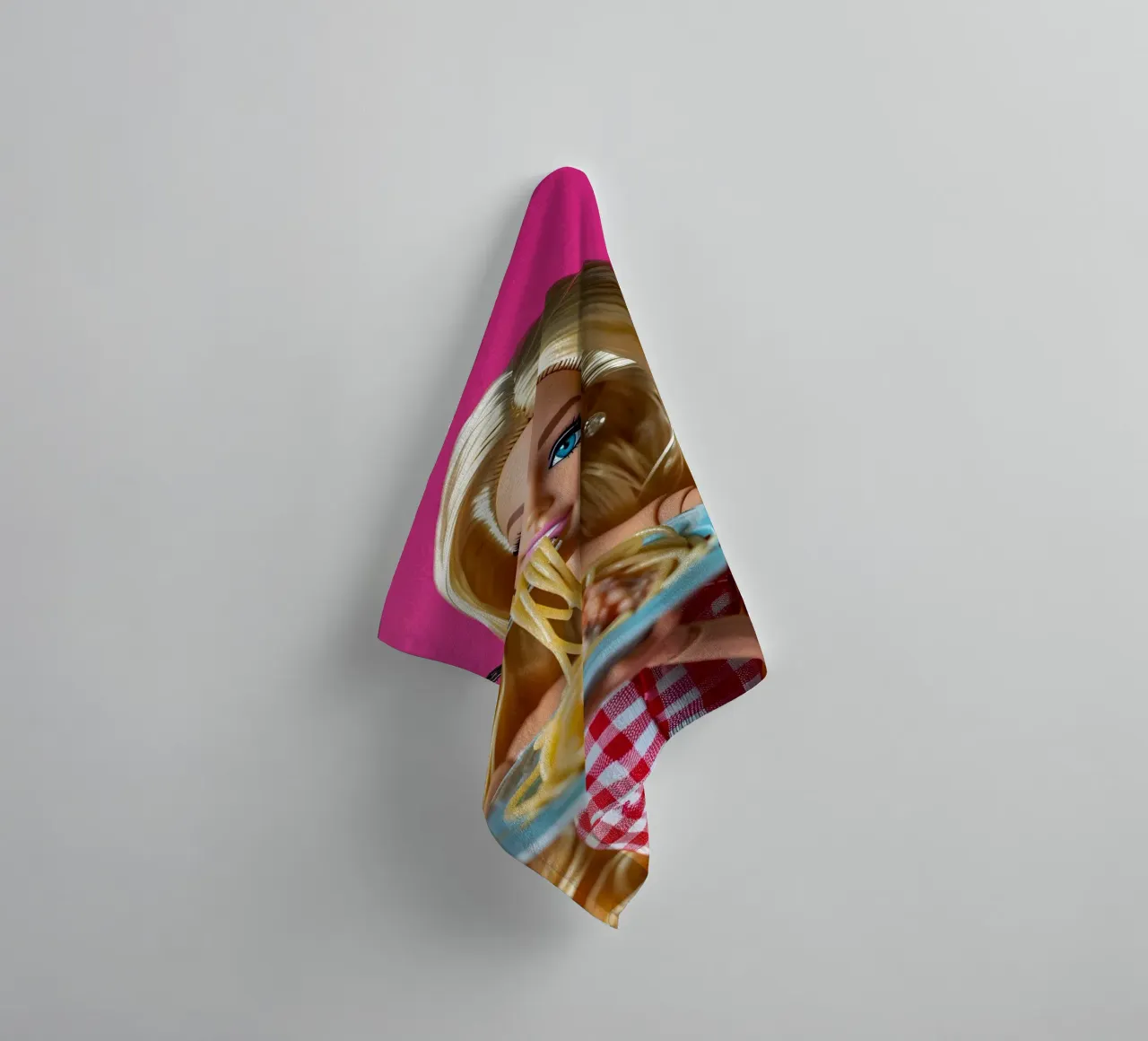 Barbie Enjoying Spaghetti: Pop Art Foodie Print asciugamano da bagno da homdeco