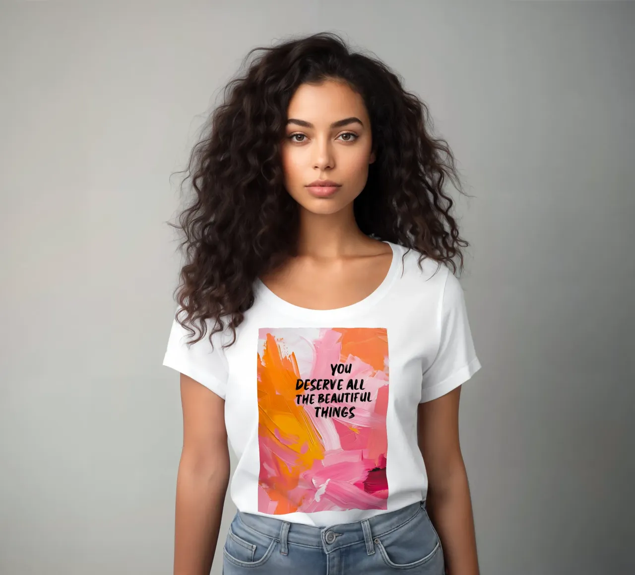 "Je verdient alle mooie dingen Abstracte kunstdruk dames t-shirt getailleerd van homdeco